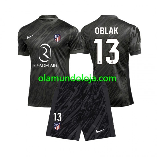 Camisola Atlético Madrid Jan Oblak 13 Guarda-redes Criança Equipamento Primeiro 2024-2025 Manga Curta